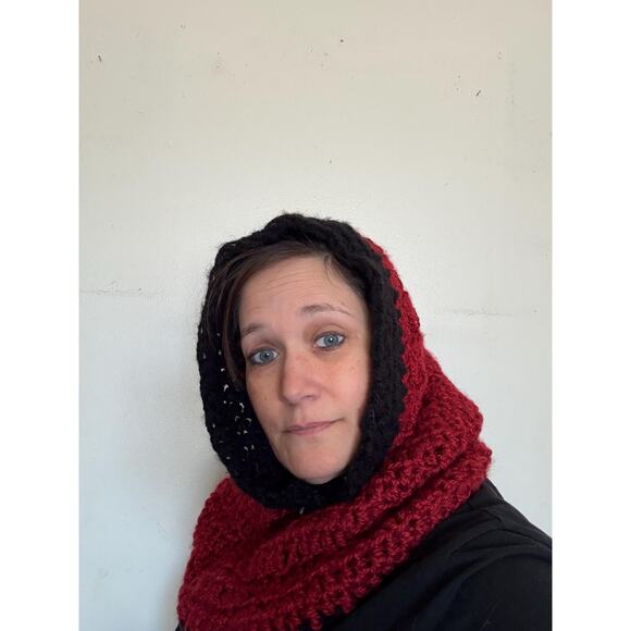 Cowl Neck Hoodie, Hooded Cape, Hand crocheted Hood, Infinity Scarf Neck Warmer, - Picture 5 of 10